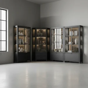 lemari hias sudut aluminium